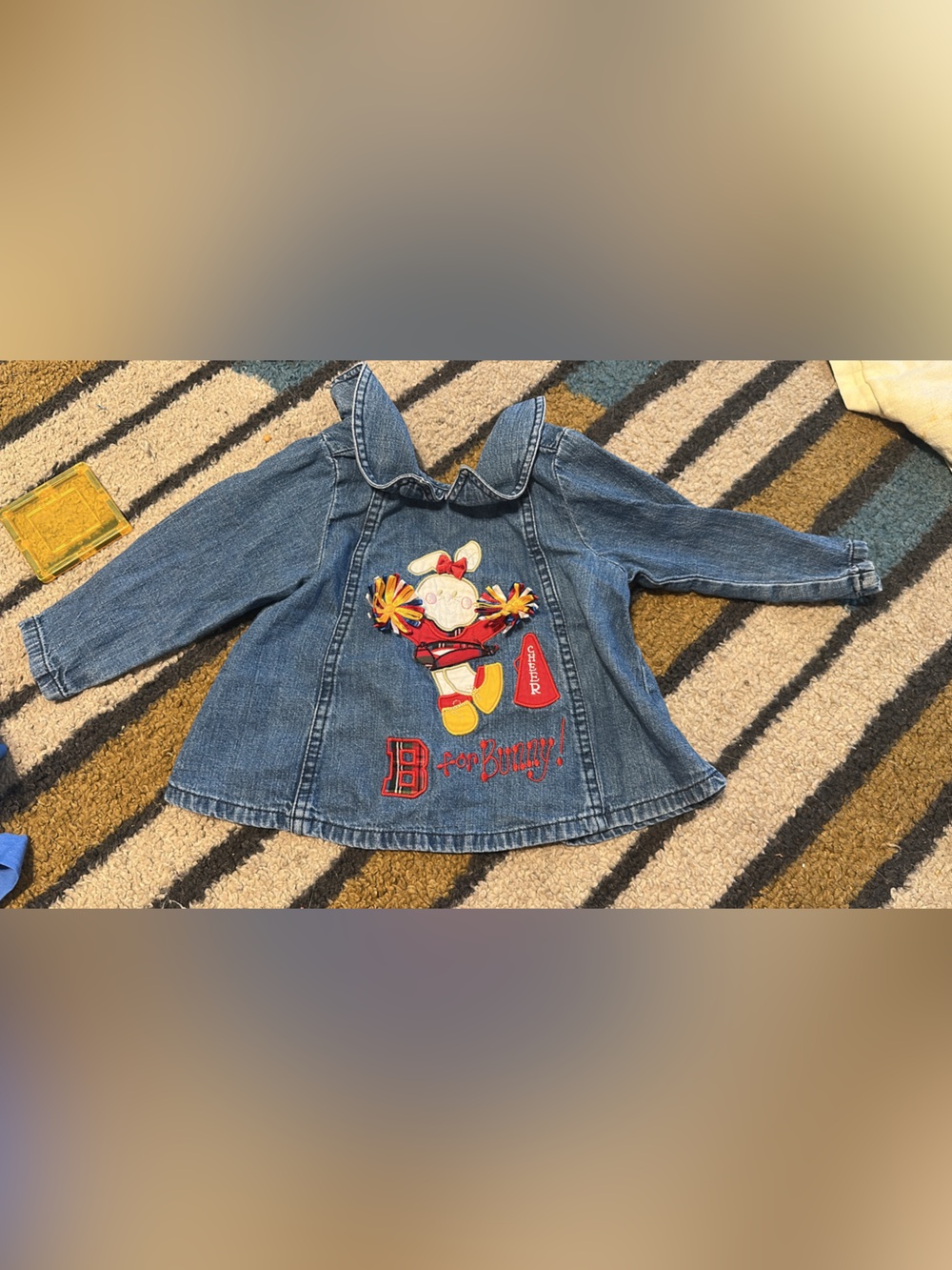Kids Denim Jacket with Cheerleader Bunny Appliqué - Blue